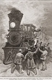 Riots Prints: The crew of a freight train abandon their locomotive at the strikers command during the railway strike on the Wabash