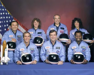 Spacesuits Prints: Crew portrait of the Challenger astronauts who died when the shuttle exploded during launch on Jan