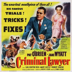 Trial Prints: CRIMINAL LAWYER, US poster art, Pat O'Brien (center), Jane Wyatt (top right), 1951