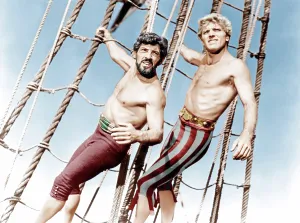 Nick Prints: THE CRIMSON PIRATE, from left: Nick Cravat, Burt Lancaster, 1952