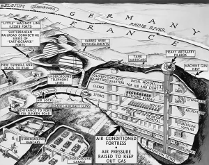 Lcgr1308 Prints: Cross-section drawing of Maginot Line, on the French-German border, April 1938