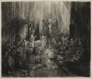 1650s Prints: Three Crosses, by Rembrandt van Rijn, 1633-53, Dutch print, engraving, drypoint