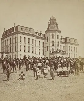 Professional Prints: Crowd of African American students on the lawn of Howard University near Miner Hall