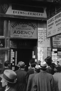 December Prints: Crowd of job seekers at the Hippodrome Employment Agency at 1235 Sixth Avenue