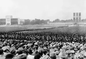 Brown Shirts Prints: Crowd and troops at a massive Nazi Party Day rally, Nuremberg, Germany in 1937