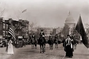 Social Movements Prints: Crowds lining Pennsylvania Avenue to watch the Women suffragists parade the day before President Woodrow Wilson's