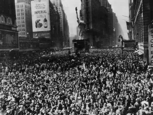 Times Square Prints: Crowds in Times Square, New York celebrating the end of World War II