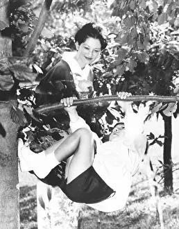 Tokyo Prints: Crown Prince Michiko, watches young Prince Hiro as he climbs a tree