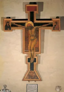 Crucifix, by Giotto, 1297 - 1300, 13th Century, panel, - Italy, Tuscany, Florence, Santa Maria Novella Basilica. All