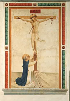 Crucifixion with St Dominic, by Benozzo di Lese di Sandro known as Benozzo Gozzoli and Guido di Pietro (or Piero) known as Beato Angelico, 15th Century, 1438 -1446 about, fresco