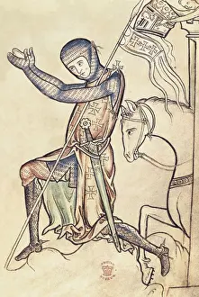 Londoners Prints: Crusader knight praying. Manuscript of the 12th c