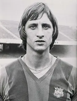 Cruyff Prints: CRUYFF, Johan (1948). Cruyff wearing the T-shirt of the Barcelona FC