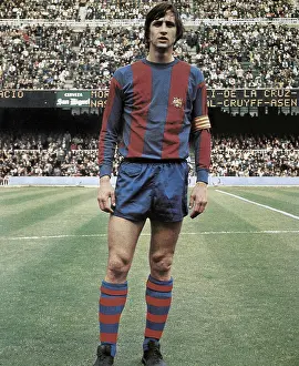 Cruyff Prints: CRUYFF, Johan (1948). Johan Cruyff wearing the T-shirt of the Barcelona FC (1973-1978)