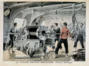 Cuba Prints: Cuba Independence War (1898). Gun pointing to Santiago de Cuba