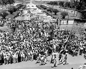 Rallies Prints: Cuban political demonstration supported the governments three year plan