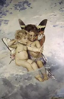 Mythology Prints: Cupids, 1881, by Julius Kronberg, Swedish painting, 1850-1921, oil on canvas