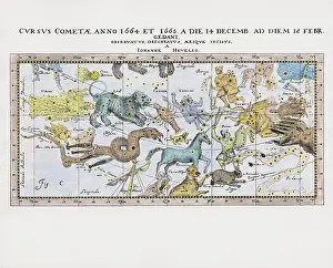 Astronomical Prints: Cursus Cometae, treated on the location and trajectory of the comets in the years 1664-65