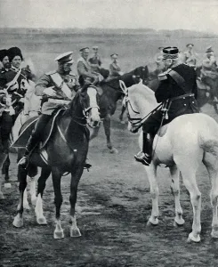 Czar Prints: Czar Nicholas II and French General Joffre at joint maneuvers in August 1913
