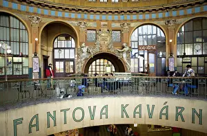 Prague Prints: CZECH Rep.. Prague. Fantova KavArna Cafe in Hlavni Nadrazi (Main railway station) by Josef Fanta