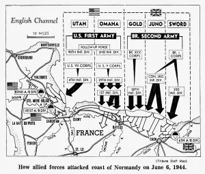 Union Jack Prints: D-Day, Map detailing Allies invasion of Normandy