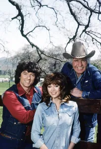 Patrick Prints: DALLAS, from left, Patrick Duffy, Victoria Principal, Jim Davis, 1978-91 (1979 photo)