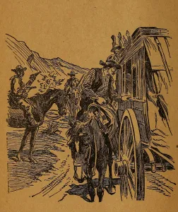 Stagecoach Prints: Dalton Gang robbing a stage coach. Illustration. Ca. 1890-92