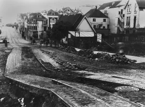 Cityscape Prints: Damage to San Francisco street car tracks from the San Francisco Earthquake, 1906