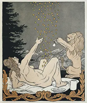 Bavarian Prints: Danae. Thomas Theodor Heine Caricature 'Bavaria this summer expects a rain of American gold'