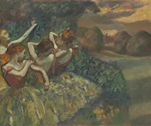Turning Prints: Four Dancers, by Edgar Degas, 1899. French impressionist painting, oil on canvas