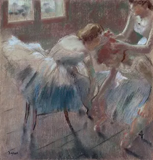 Pastel Prints: Three Dancers Preparing for Class