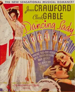 DANCING LADY, left: Joan Crawford, right from left: Clark Gable, Joan Crawford on window card, 1933