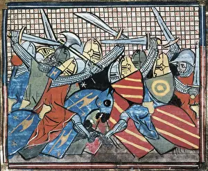 Wrestler Prints: Danish defeat. Illustration from 'Grandes Chroniques de France' (15th century)