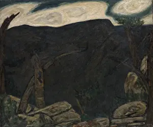 Silhouette Prints: THE DARK MOUNTAIN, NO. 2, by Marsden Hartley, 1909, American painting, oil on paperboard