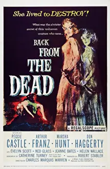 Castle Prints: BACK FROM THE DEAD, (aka BURY ME DEAD), Peggie Castle on poster art, 1957
