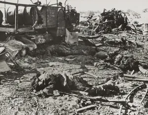 Lcgr1310 Prints: Dead Italian troops were transporting ammunition when struck by British artillery
