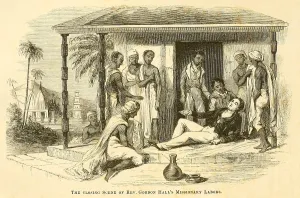 Missionary Prints: The death of American missionary Reverend Gordon Hall 1784-1826 of cholera after a few hours sickness in Bombay Mumbai