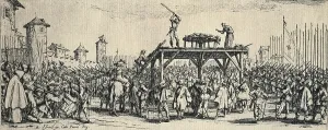 Violent Prints: Death penalty. Tied to a cart wheel
