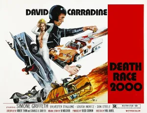 Simone Prints: DEATH RACE 2000, from left: Simone Griffeth, David Carradine, 1975