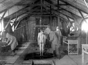 Nurses Prints: Decontamination treatment room for gassed patients at American Evacuation Hospital No