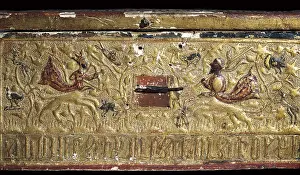 Myths Prints: Decorated chest with inscription in gothic characters