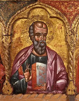 Nicholas Prints: Deesis with Apostoles, by Nicholas, tempera on wood - Albania. Detail