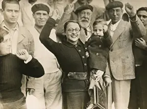 Anarchists Prints: Defeated Spanish Republican refugees give their clenched fist salute in Bordeaux