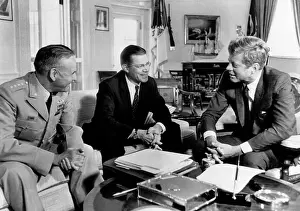 Secretary Prints: Defense Secretary Robert McNamara (center), meeting with President John F