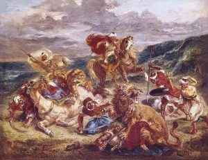 Orientalism Prints: DELACROIX, Eugne (1798-1863). The Lion Hunt