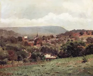 Manmade Prints: DELAWARE WATER GAP VILLAGE by Louis Michel Eilshemius
