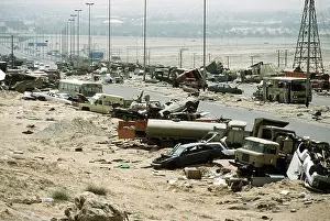 Images Dated 16th February 2011: Demolished vehicles line Highway 80 the Highway of Death were destroyed as Iraqi forces retreated from Kuwait during