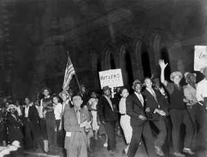 April Prints: Demonstration after Joe Louis's one-round victory over German heavy weight champion Max Schmeling