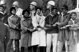 Black History Prints: Demonstrators lock arms in front of the Dallas County courthouse in Selma