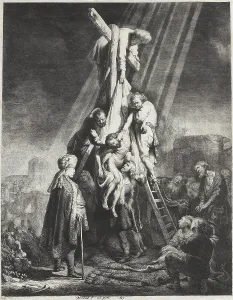 Gbcfa Prints: Descent from the Cross, by Rembrandt van Rijn, 1633, Dutch print, etching on paper