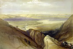 Holy Land Prints: Descent upon the Valley of Jordan, lithograph by Louis Haghe, 1843